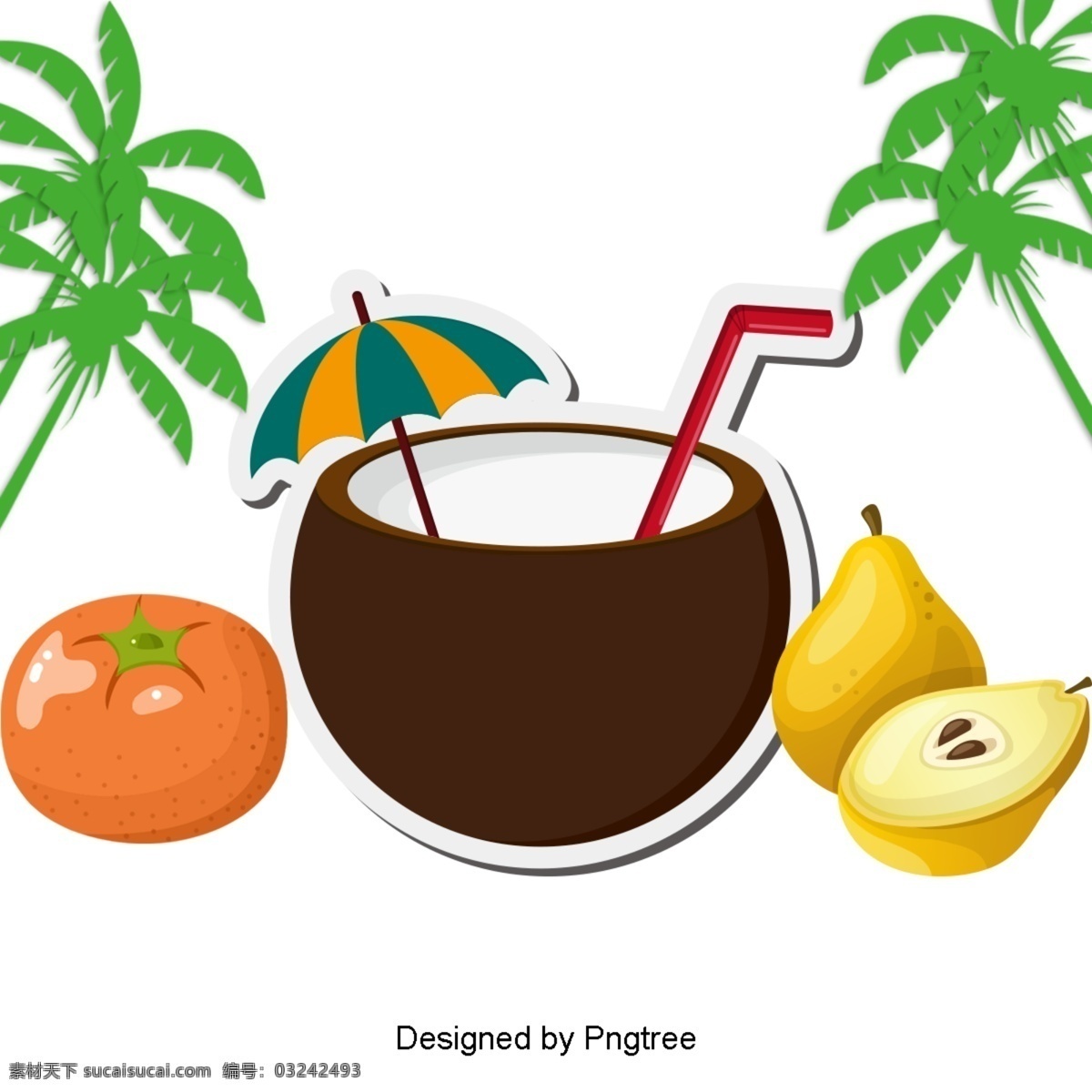 卡通 手绘 椰子 图案 简单 水果 夏季 抽象 艺术设计 图形