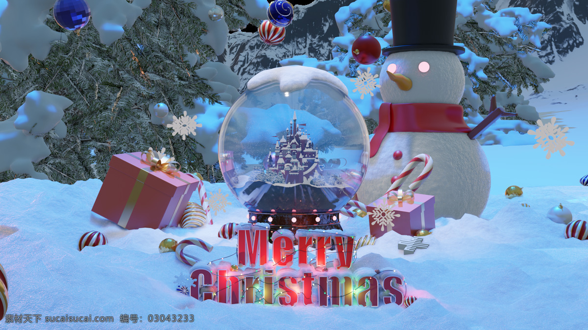圣诞节 系列 雪地 雪人 雪花 下雪 3d设计 3d作品