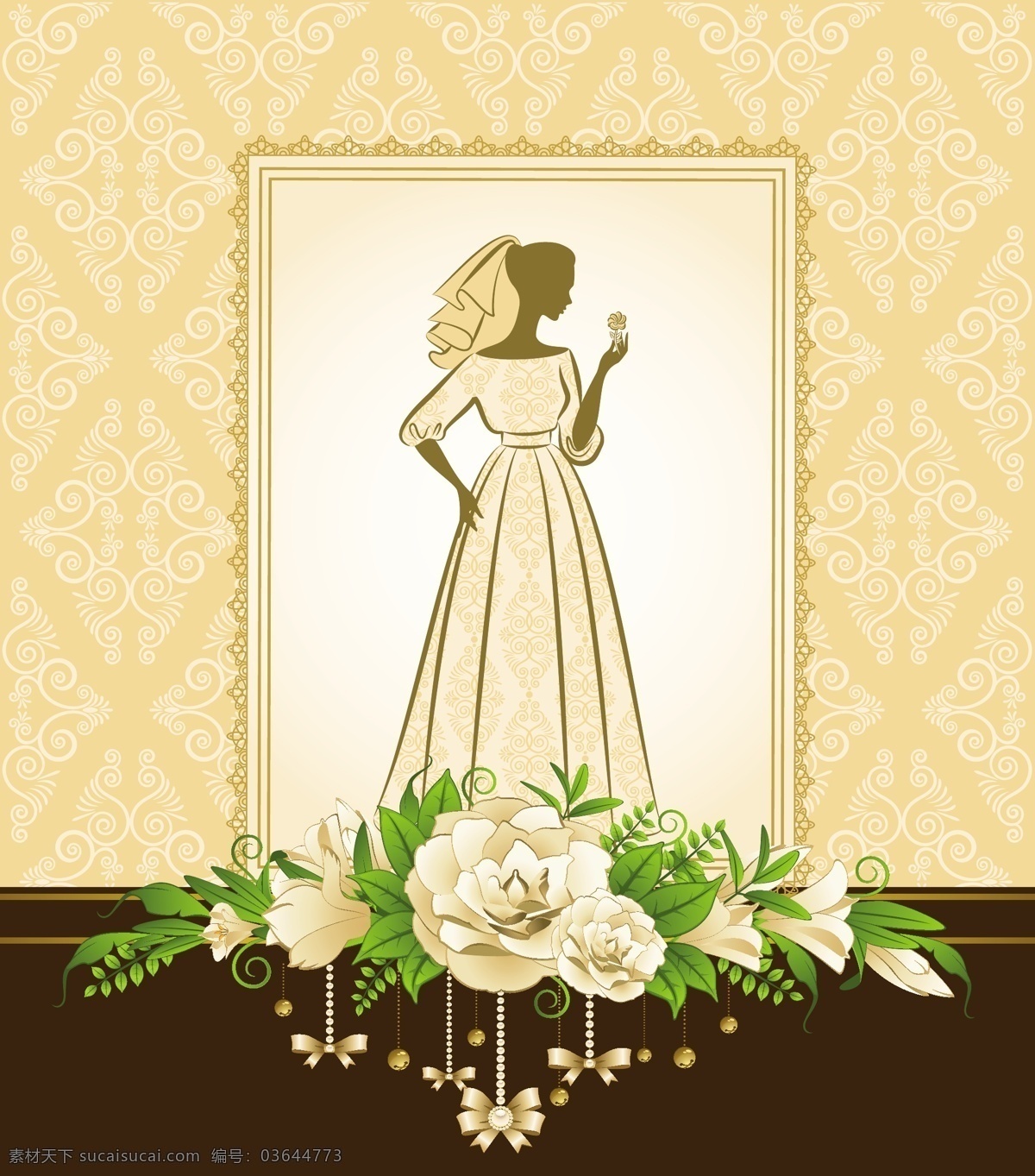 矢量 新娘 剪影 花纹 新娘剪影 线描婚纱 结婚女性 矢量图 其他矢量图