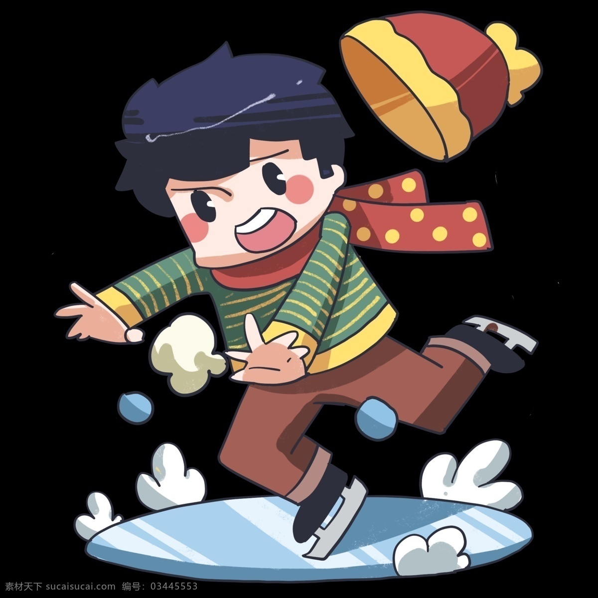 大寒 玩耍 小 男孩 红色的帽子 白色的雪花 冬日雪景 卡通人物 大寒人物插画 玩耍的小男孩 红色的围巾
