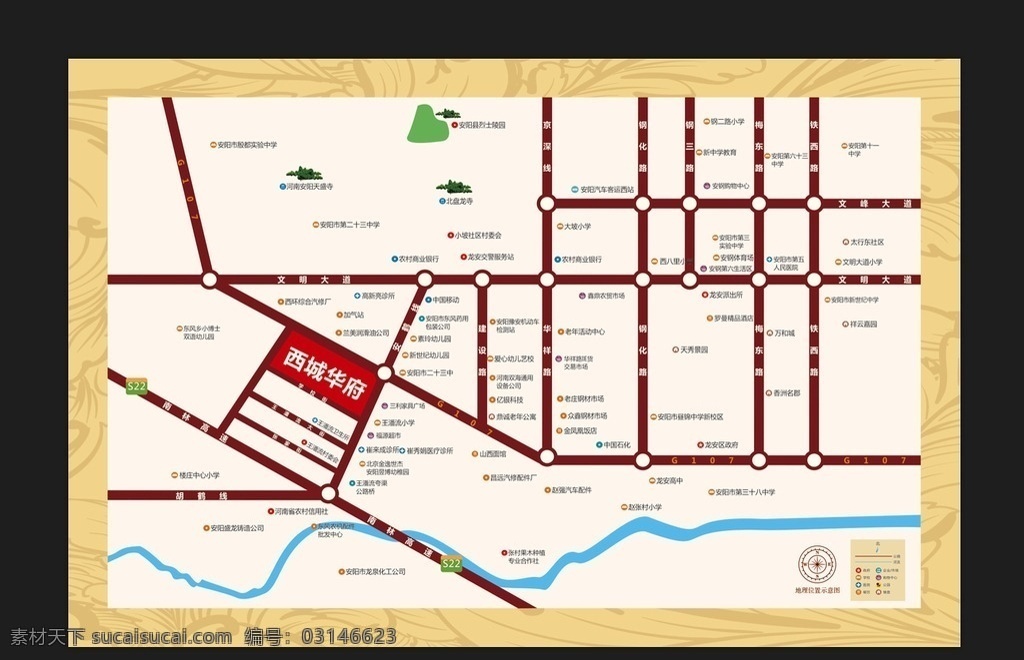 地产 房地产 区位图 项目 示意图 项目示意图 标志 底纹 边框 红木框 城市 道路 图标 导向