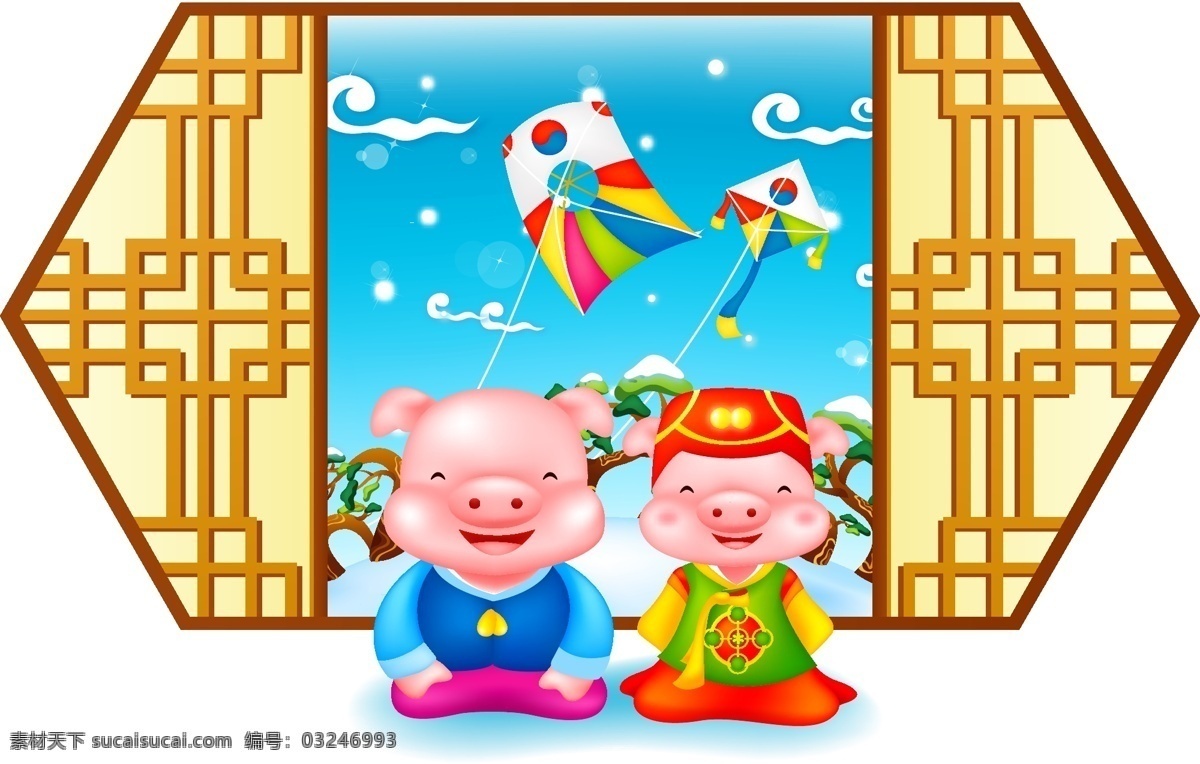 2007 最新 韩国 谨 贺 新年 可爱 猪 矢量图 谨贺新年 模板 设计稿 源文件 2007新年 可爱猪 节日大全 节日素材