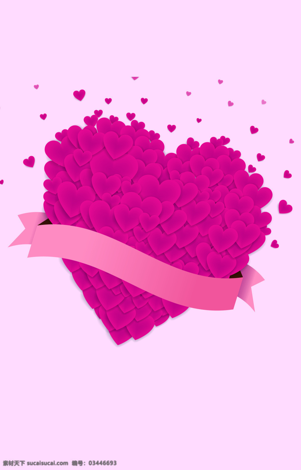 粉红色 爱心 上 飘带 背景 浪漫 矢量素材 海报 高清 设计图 幸福