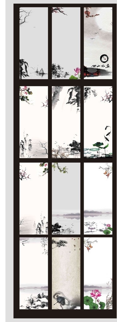 挂画 古画 山水墨画 文化 中国风 古典 商业展板 墙画 对联 诗板 传统文化 文化艺术 矢量