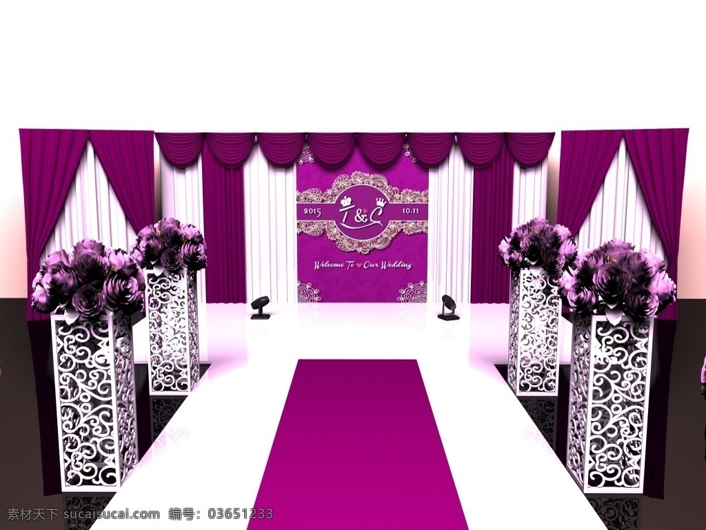 紫色 系 婚礼 会场 效果图 3d 紫色婚礼 max 白色