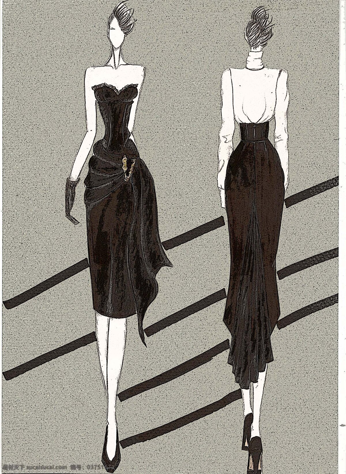 款 黑色 礼服 设计图 服装设计 时尚女装 职业女装 职业装 女装设计 效果图 短裙 衬衫 服装 服装效果图 连衣裙