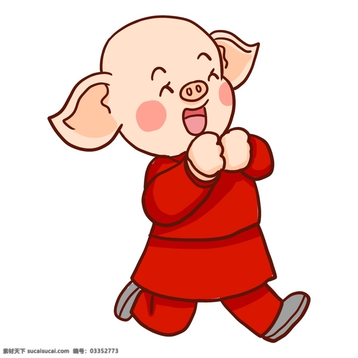 红色 喜庆 猪 装饰 卡通 金猪 可爱 透明素材 手绘 猪年 猪猪 免抠元素