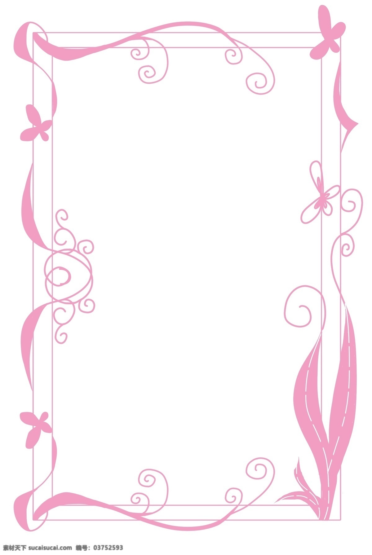 浪漫 粉红色 花 藤 边框 手绘 简约线条 少女风 装饰 花纹 边饰 免扣 清新自然 可爱