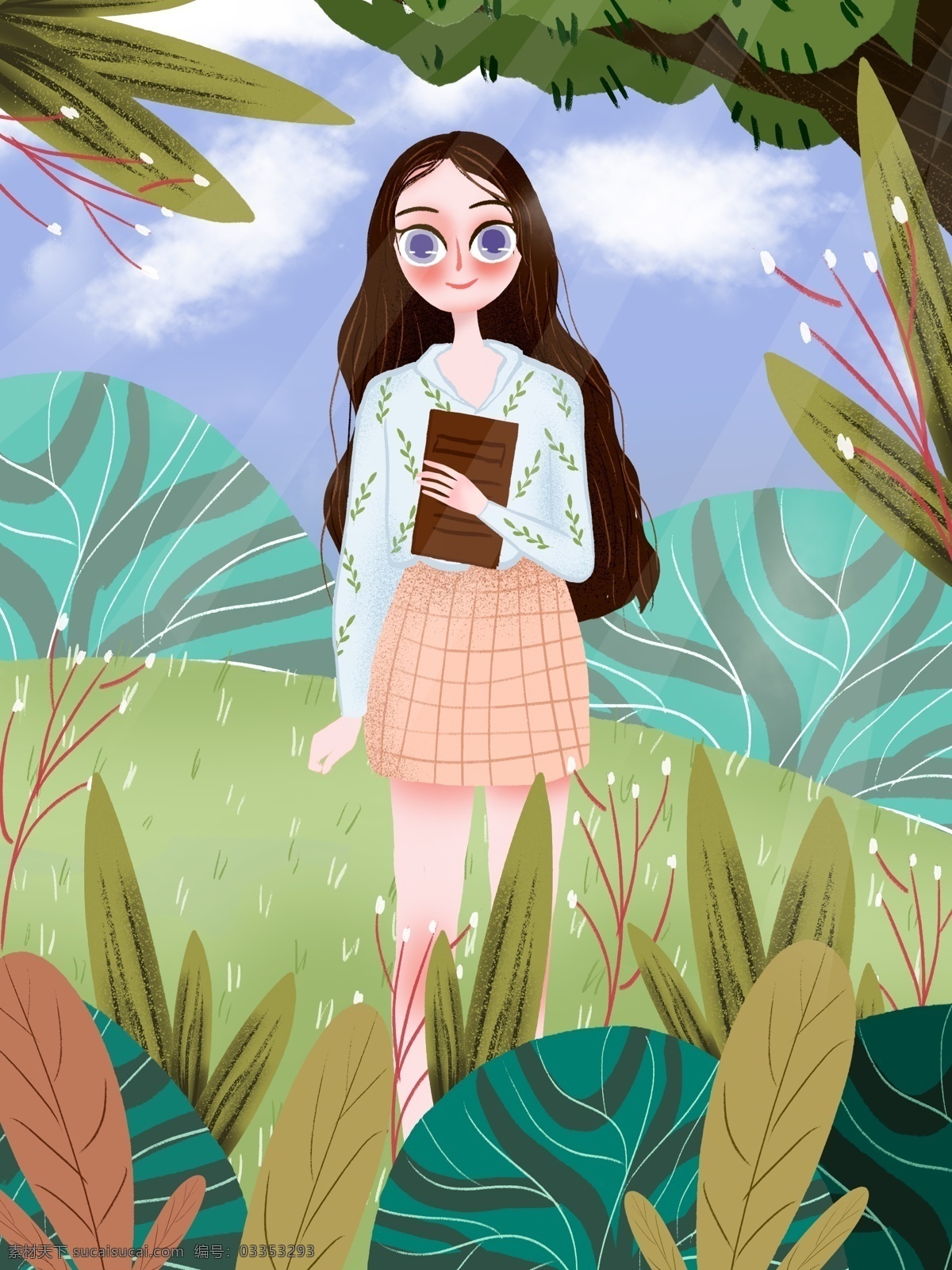 原创 手绘 小 清新 女孩 节气 青年节 插画 小清新 24节气
