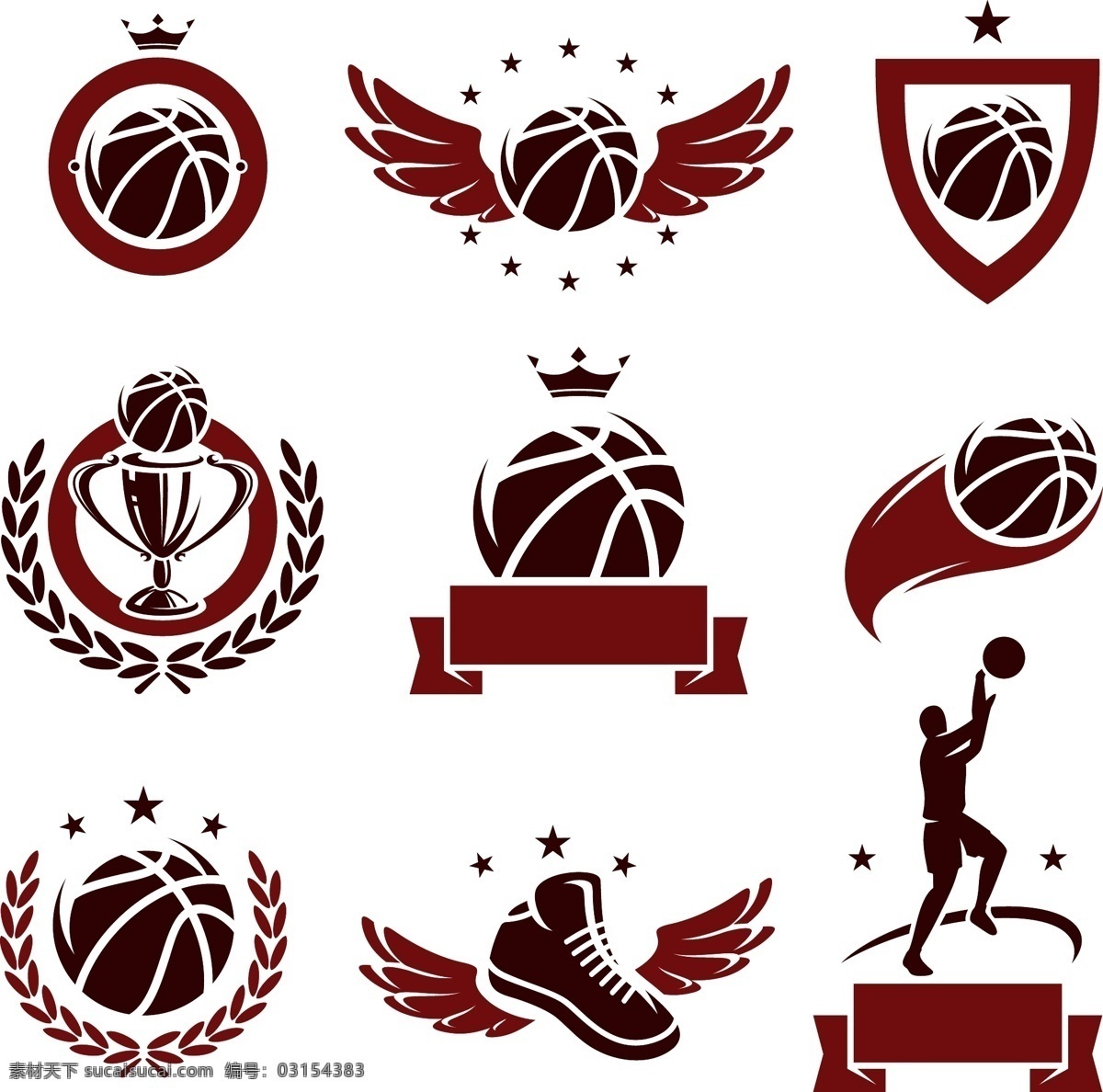 篮球 篮球运动 手绘 篮球运动员 翅膀 奖杯 麦穗 橄榄枝 人物剪影 体育运动 矢量 文化艺术