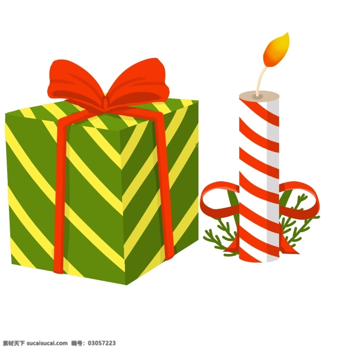 彩色 圣诞 礼物 插画 红丝带 蜡烛 浪漫 礼盒 火苗