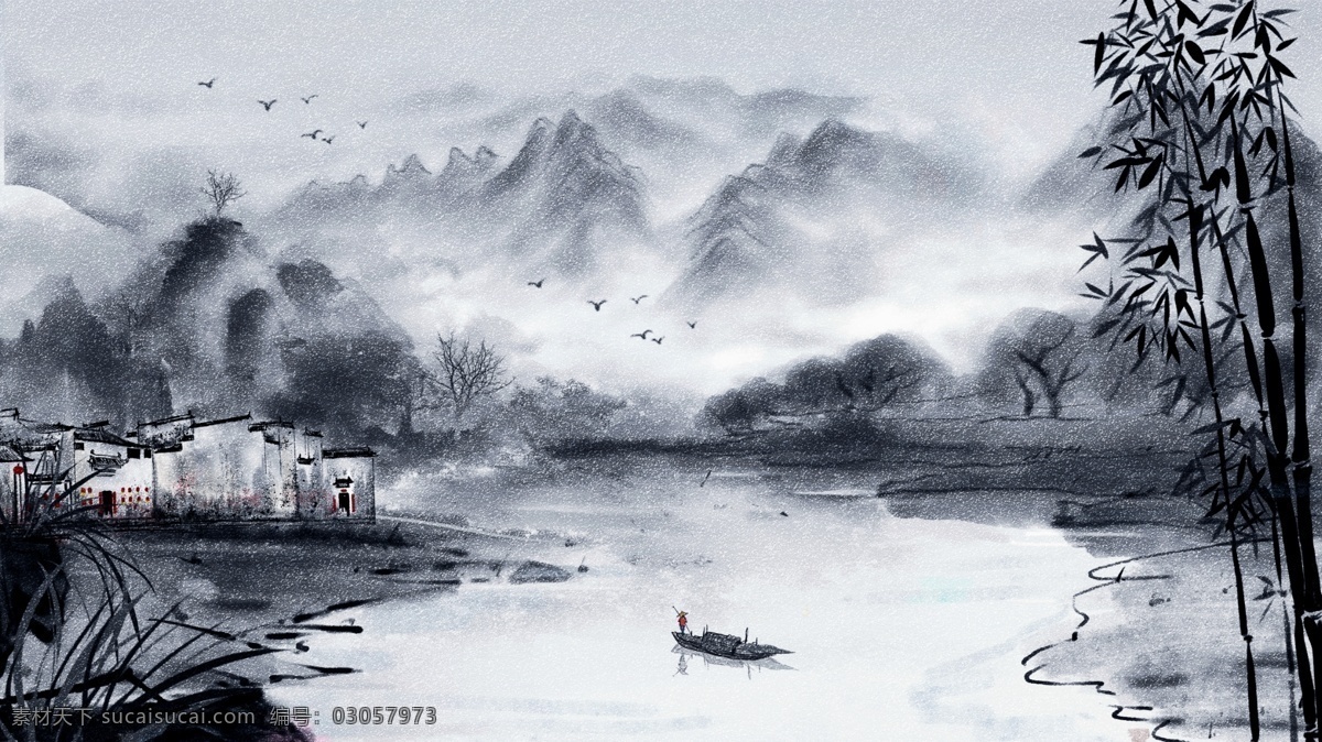 古风 唯美 中国 风 水彩画 水墨画 插画 壁纸 中国风 电商用途 手机配图