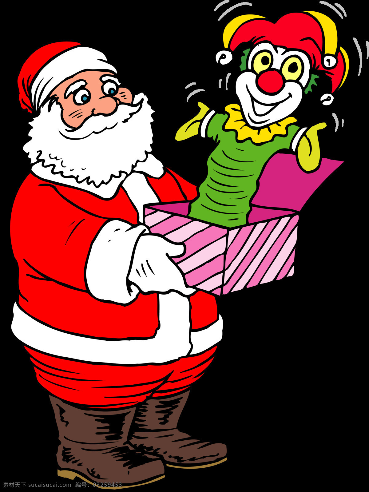 圣诞老人 礼物 元素 png元素 惊喜 免抠元素 圣诞节 手绘 透明元素 小丑