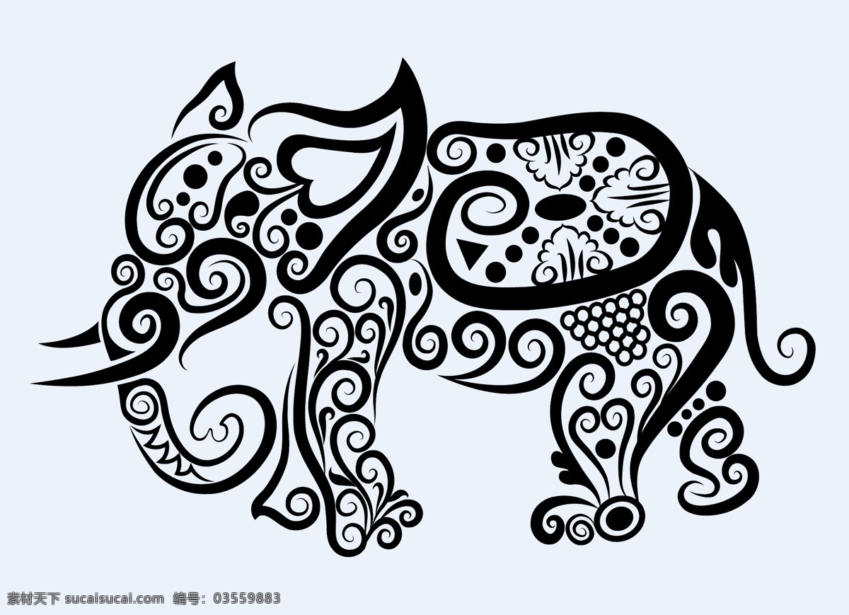 大象 剪纸 花纹 矢量图 其他矢量图