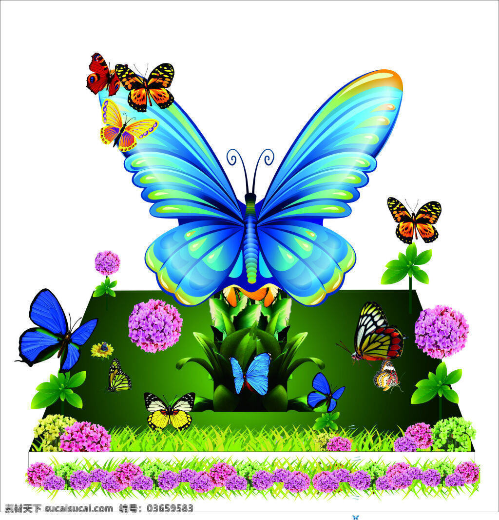 房地产 堆头 蝴蝶堆头 卡通 蝴蝶 可爱 各种 彩色 纷飞 烂漫 花丛 里 立体