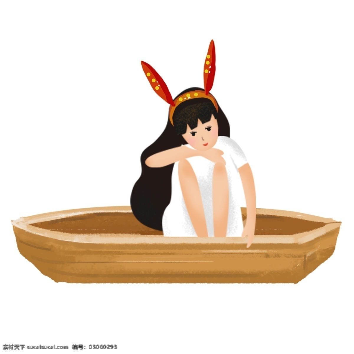 简约 手绘 船上 女孩 透明 美女 png元素 透明元素 免抠元素 少女 船上女孩
