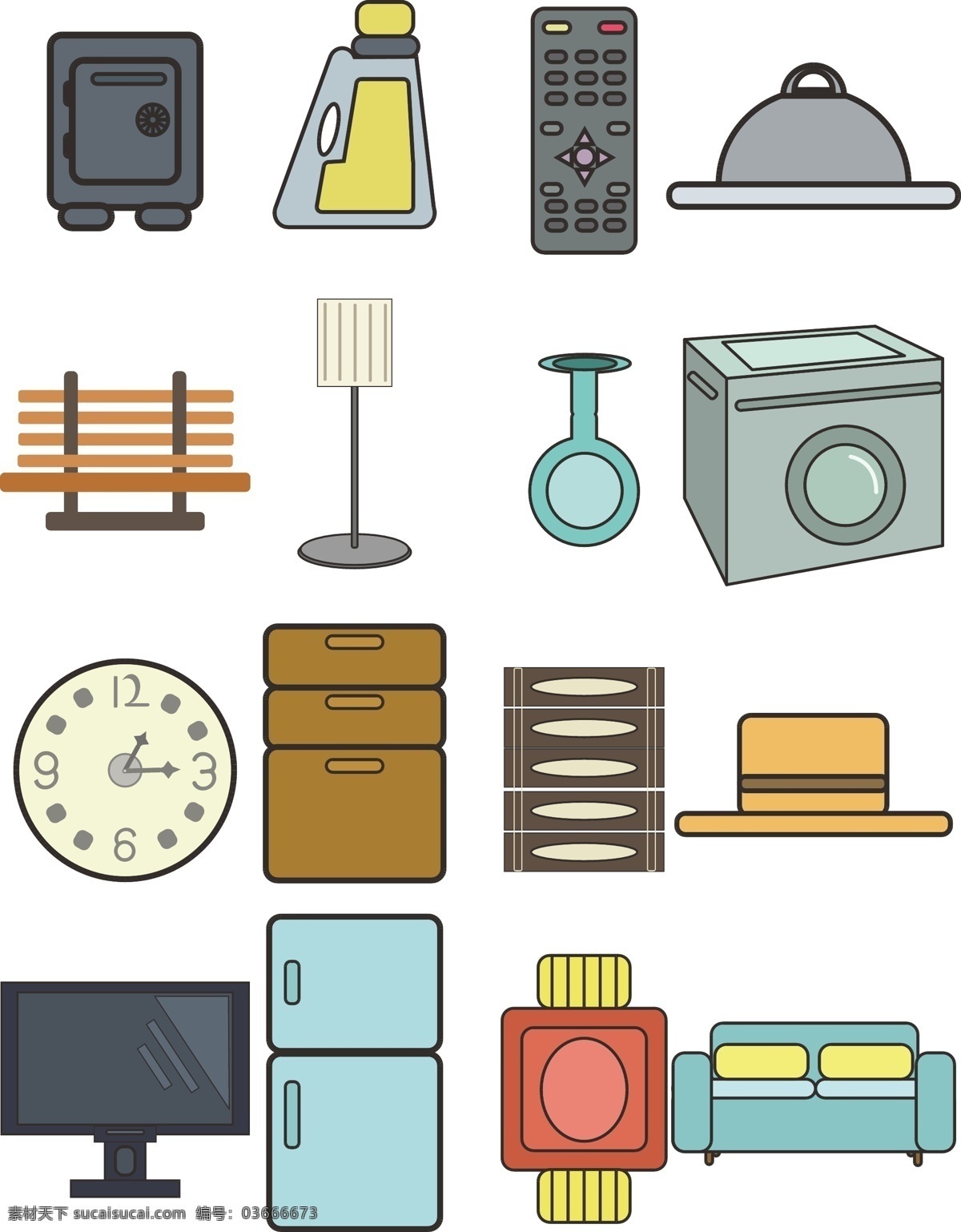 简约 电视 冰箱 沙发 元素 原创 生活用品 icon 可商用 矢量 洗衣机 保险箱