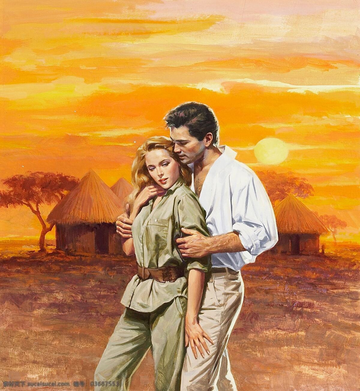 油画情侣 油画 唯美 艺术 绘画 美女 夕阳 草屋 情侣 当代油画 绘画书法 文化艺术