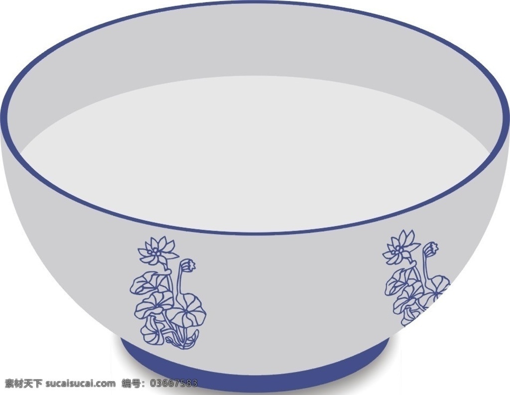 青花碗 青花瓷 荷花 矢量图 立体 逼真 其他设计 矢量