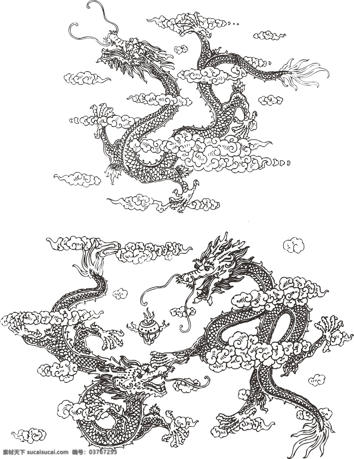 中国龙腾 龙腾 龙 中国龙 白描 中国元素 吉祥图案 文化艺术 传统文化 传统图案 国外 古典 装饰 花纹 中国经典纹样 花纹花边 底纹边框 矢量