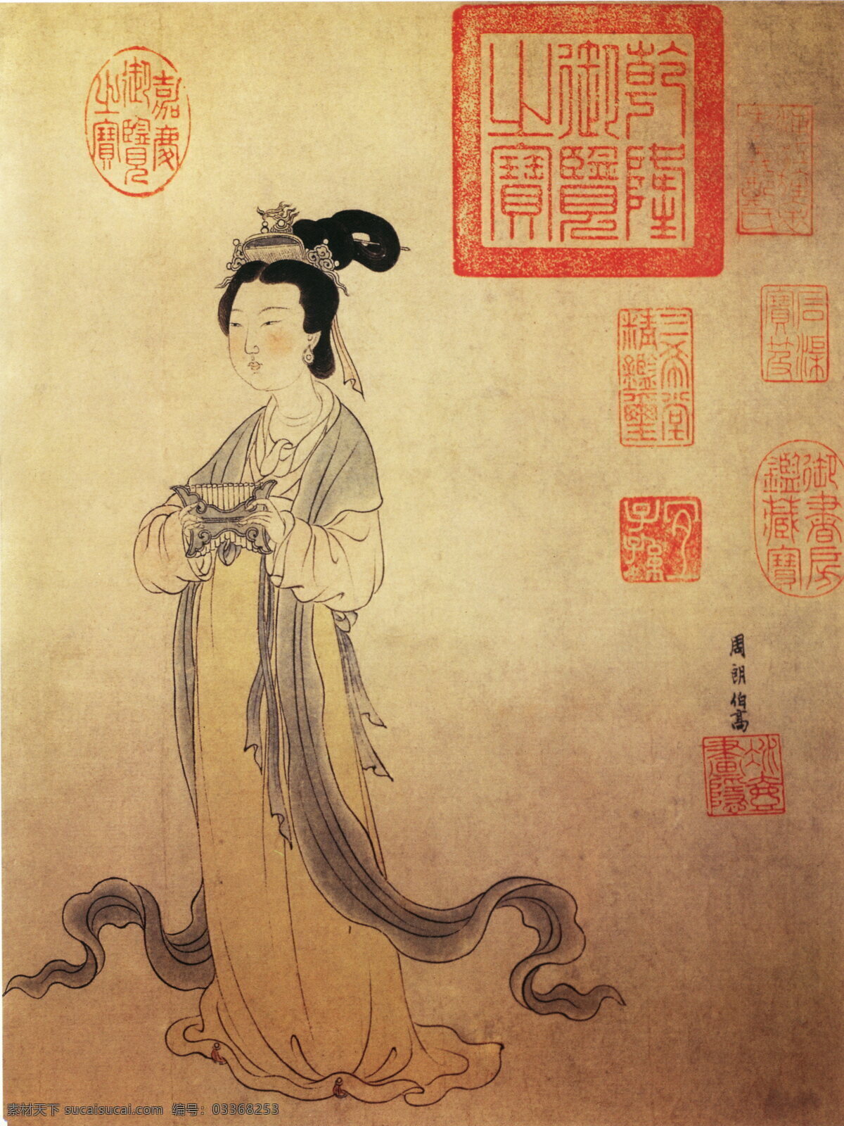 杜秋娘图 人物画 中国 古画 中国古画 设计素材 人物名画 古典藏画 书画美术 黄色