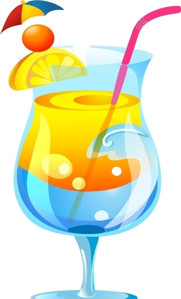 饮料 吸管 小伞 桔片 玻璃杯 失量素材 生活用品 生活百科 矢量