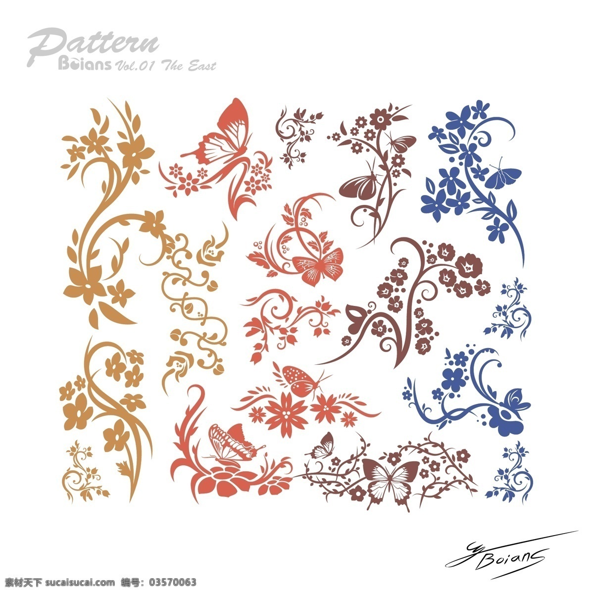 蝴蝶 花朵 藤蔓 花纹 涮俾 矢量图 花纹花边