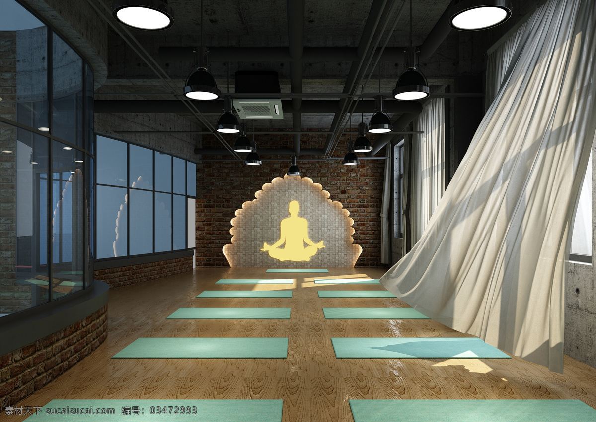瑜伽室 健身 健身房 灰调 工装场景 工业风 室内 环境设计 室内设计 max 健身器材 吊顶 黑色 科技 效果图 3d设计 3d作品