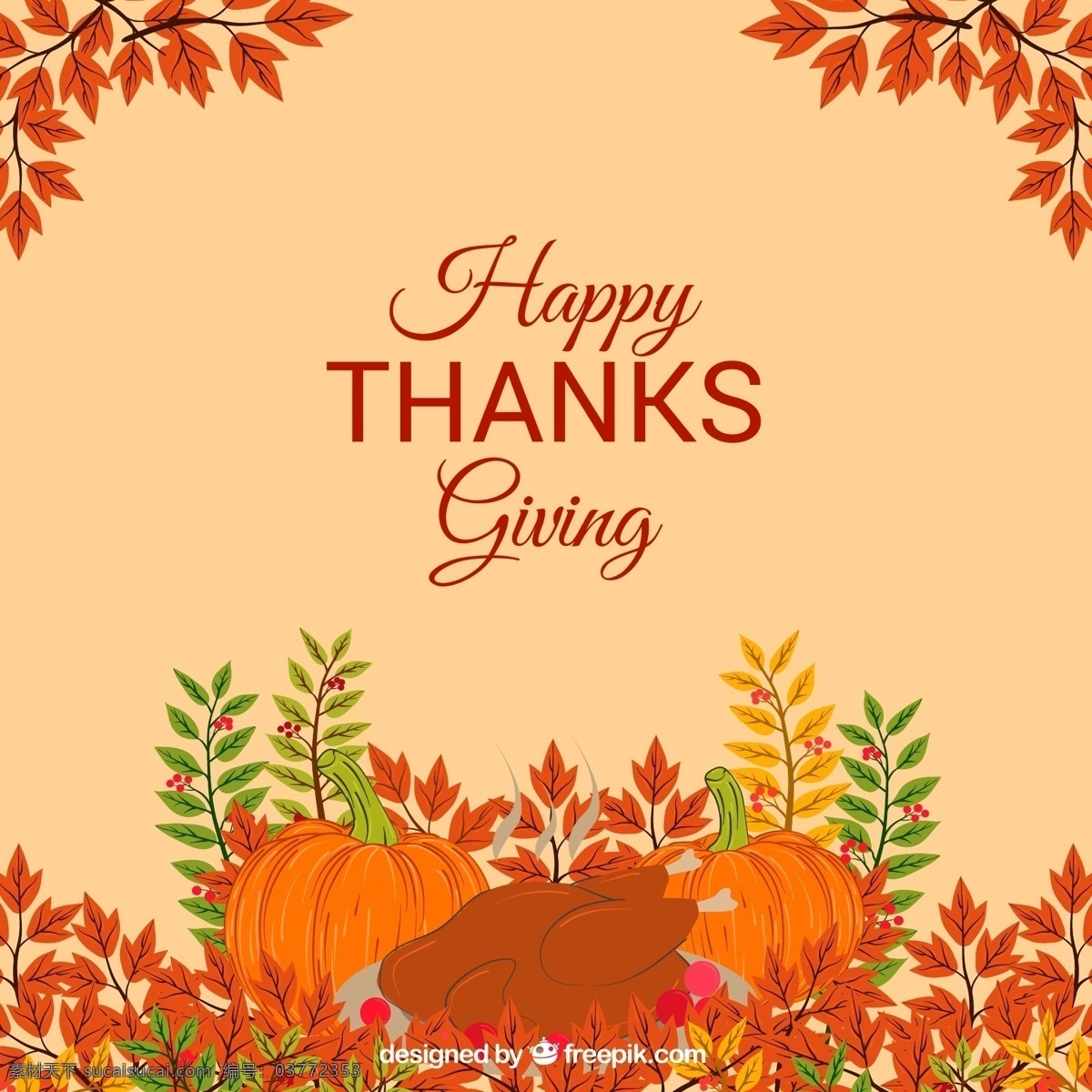 彩绘 感恩节 南瓜 烤火 鸡 树叶 happy thanksgiving day 烤火鸡 文化艺术 节日庆祝