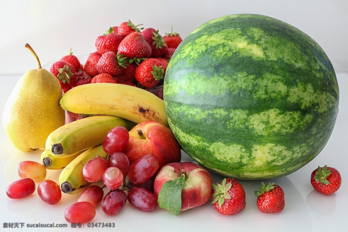 水果合集 西瓜 香蕉 葡萄 梨子 桃子 草莓 梨 桃 油桃 水果特写 水果摄影 生物世界 水果