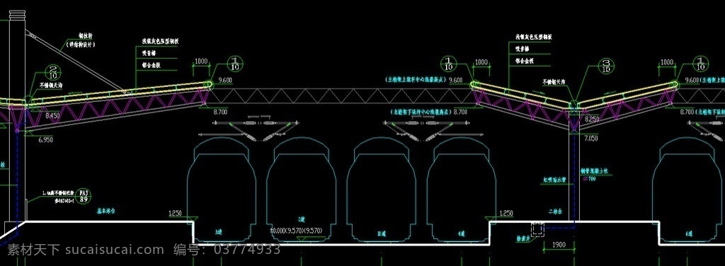 铁路 站台 雨棚 剖面 cad 施工图 钢结构 网架 桁架 节点 轻钢 钢构 工程 建筑 火车 铁轨 列车 机车 温福 建筑设计 环境设计 源文件 dwg