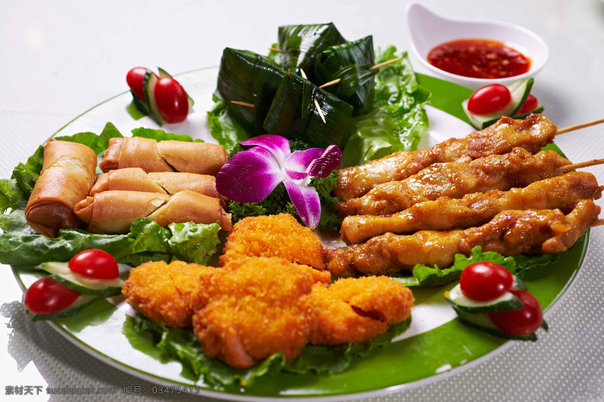 四色拼盘 春卷 烤肉 炸鸡 泰国菜 东南亚美食 泰国美食 美味 泰国旅游 餐饮美食 传统美食