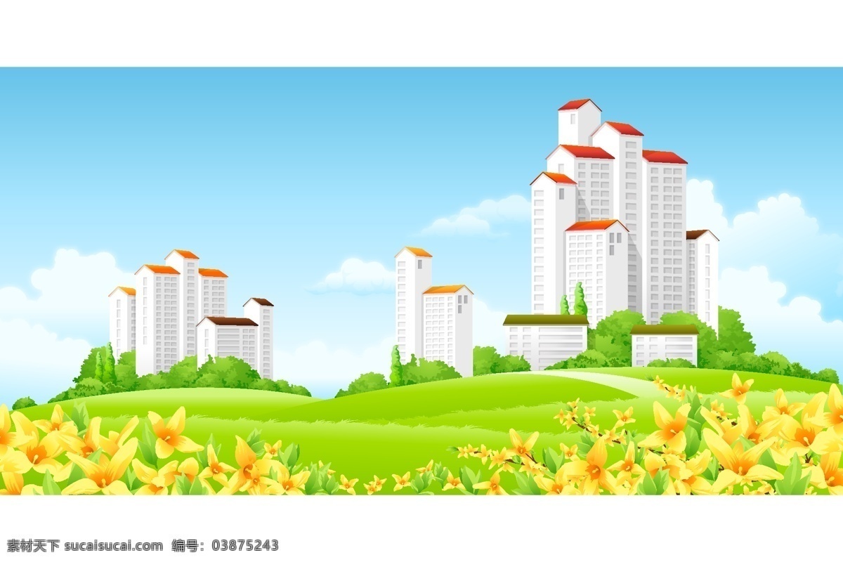 卡通 风景 矢量 背景 动漫素材 高楼 建筑 矢量素材 家居装饰素材 建筑设计
