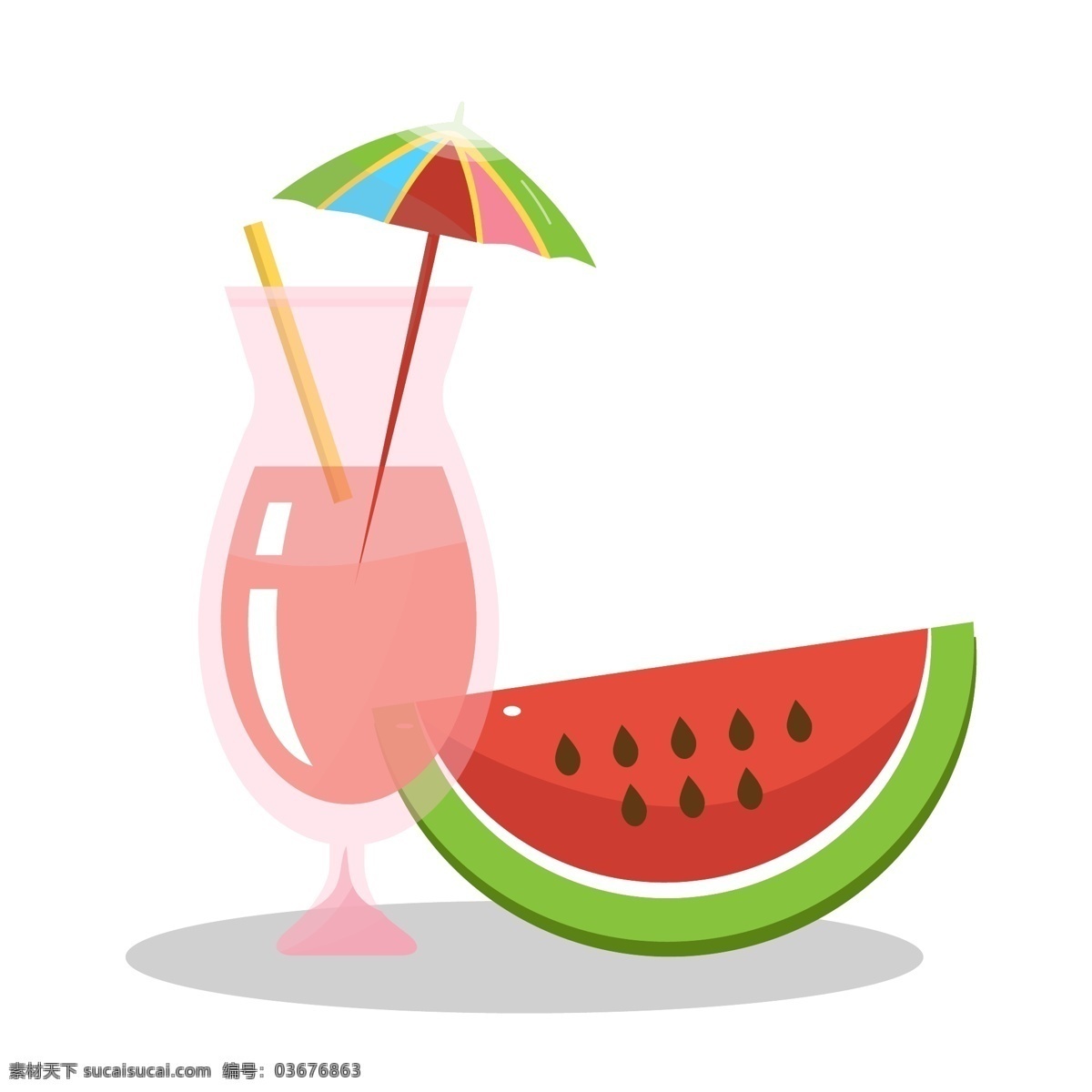 夏日 冷饮 手绘 矢量图 红色 西瓜 冰块 饮料 西瓜饮料 玻璃杯 夏天 小伞 度假 暑假 西瓜汁