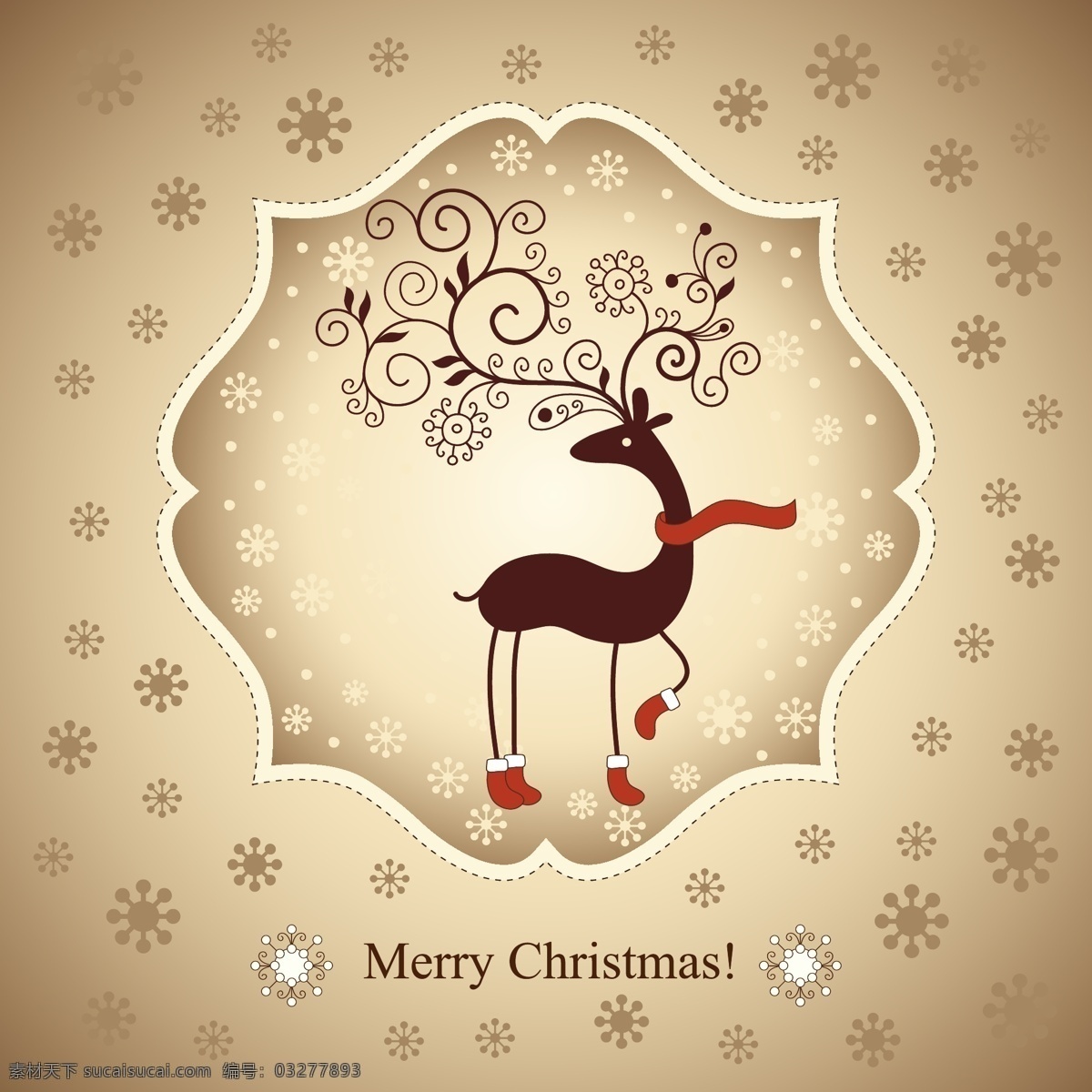 可爱 圣诞 驯鹿 矢量 材料 动物 红 花 麋鹿 圣诞节 雪 矢量图 矢量人物