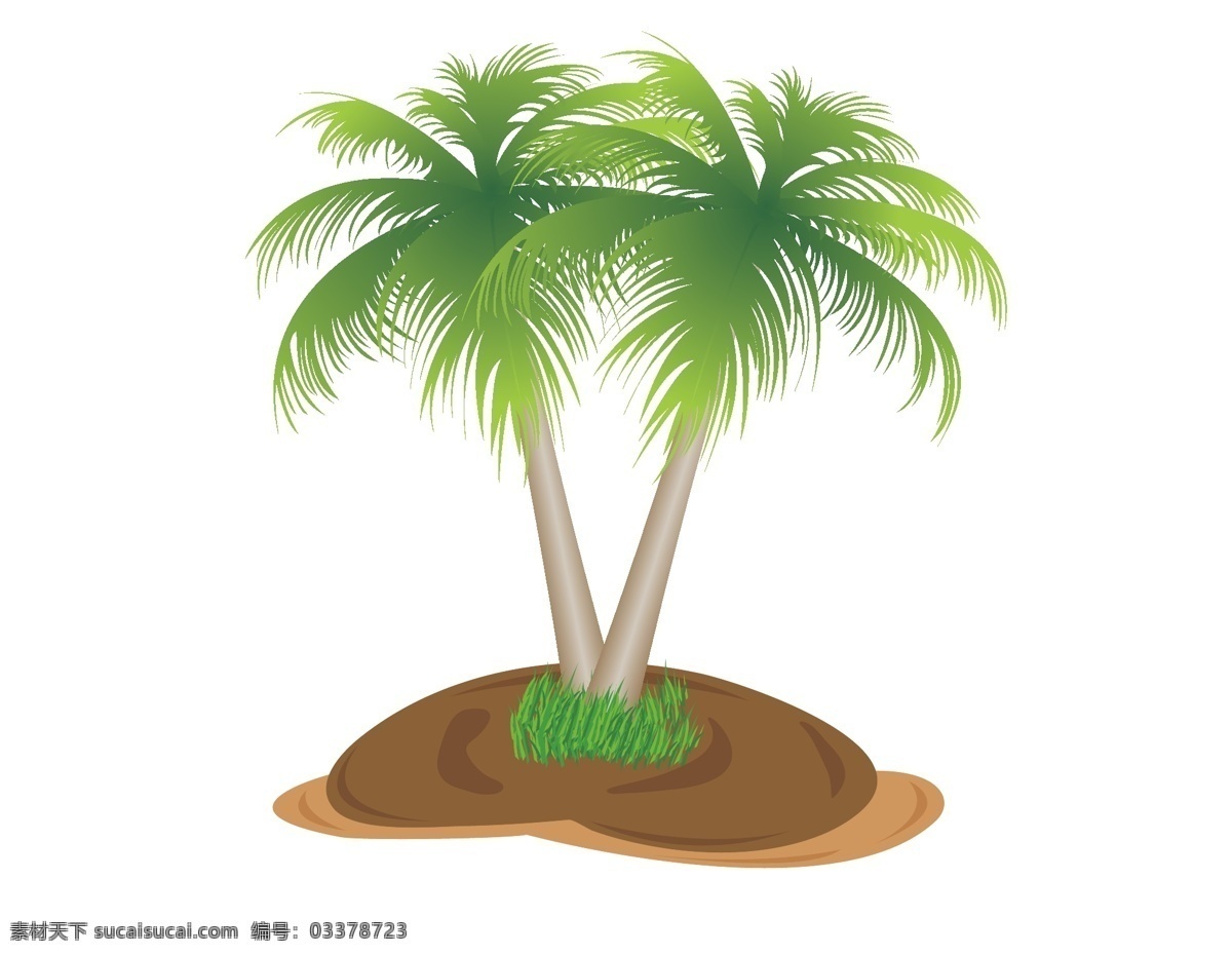 卡通 沙滩 椰树 元素 小清新 绿叶 手绘 美景 ai元素 矢量元素
