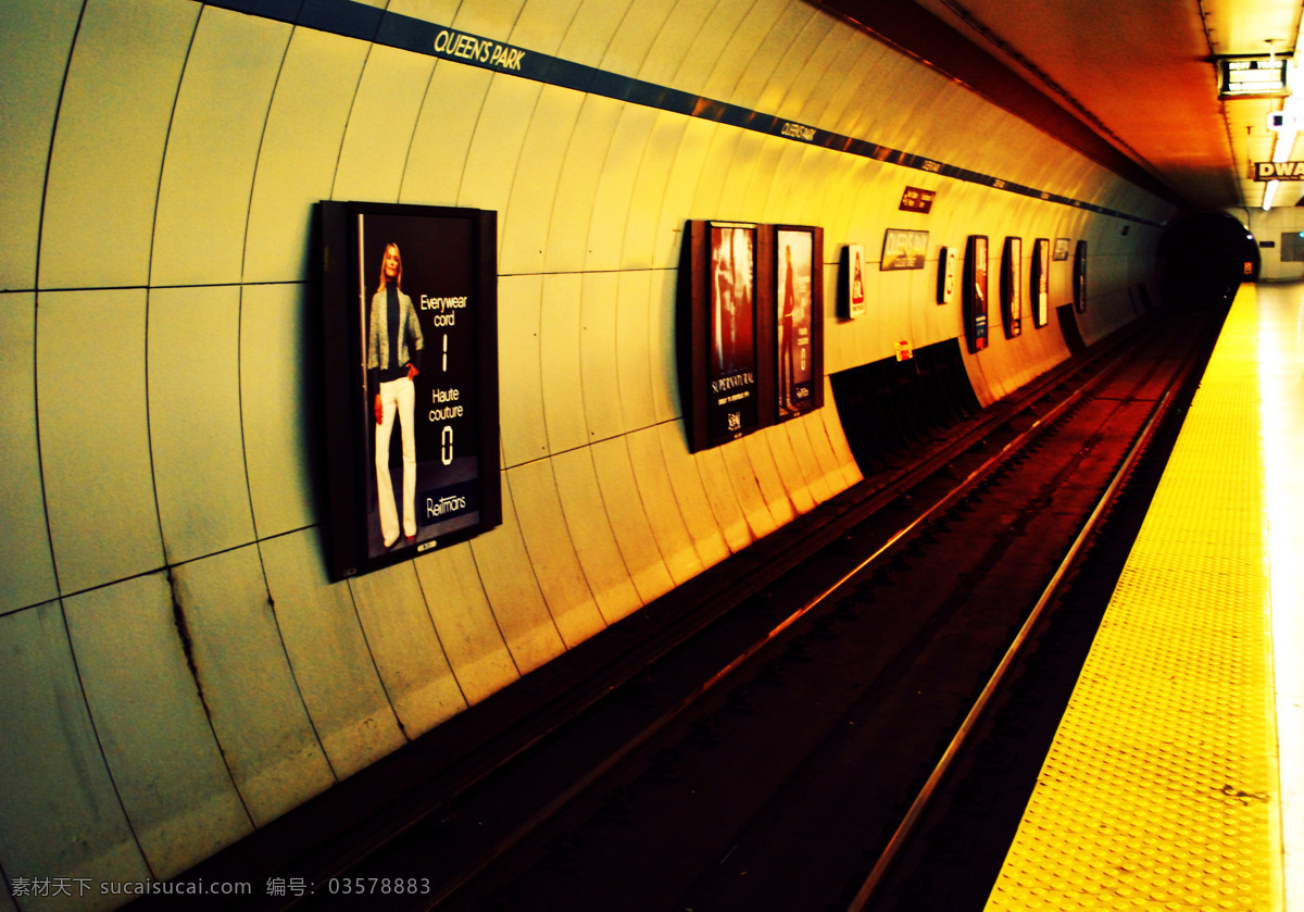 城市 都市 广告牌 国外旅游 加拿大 旅游摄影 摄影图库 现代 多伦多 地铁站 多伦多地铁站 旧轨道 黄色调 岁月痕迹 等待列车 境外游 异国风情