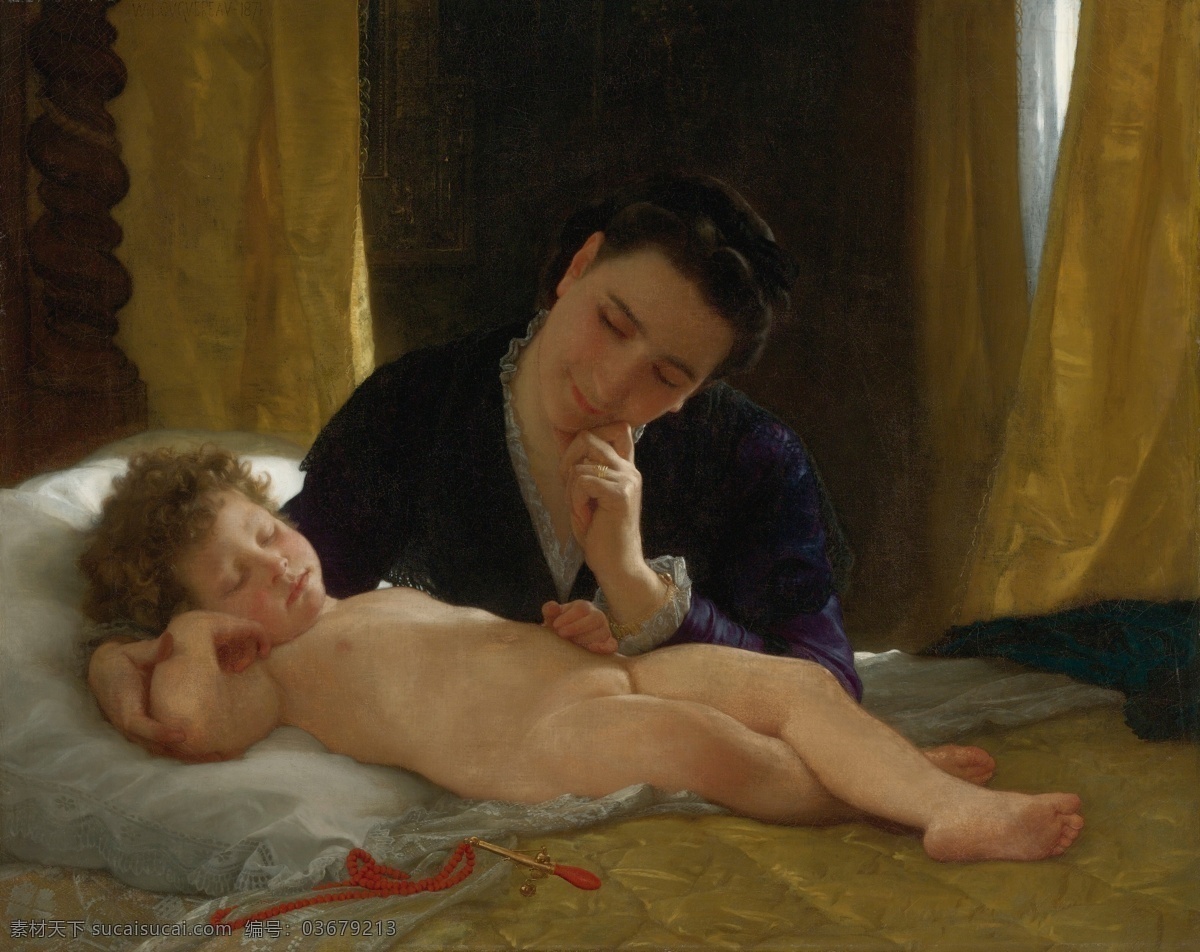 布格罗油画 母子 新古典主义 学院派风格 人物油画 高清临摹 无声的爱 绘画书法 文化艺术