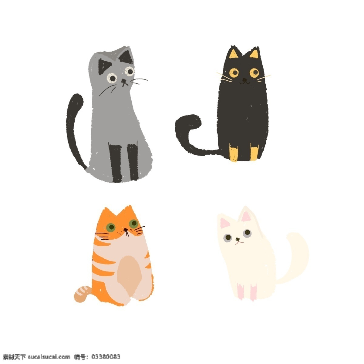四 只 小猫 卡通 元素 可爱 表情 四只 手绘 小动物