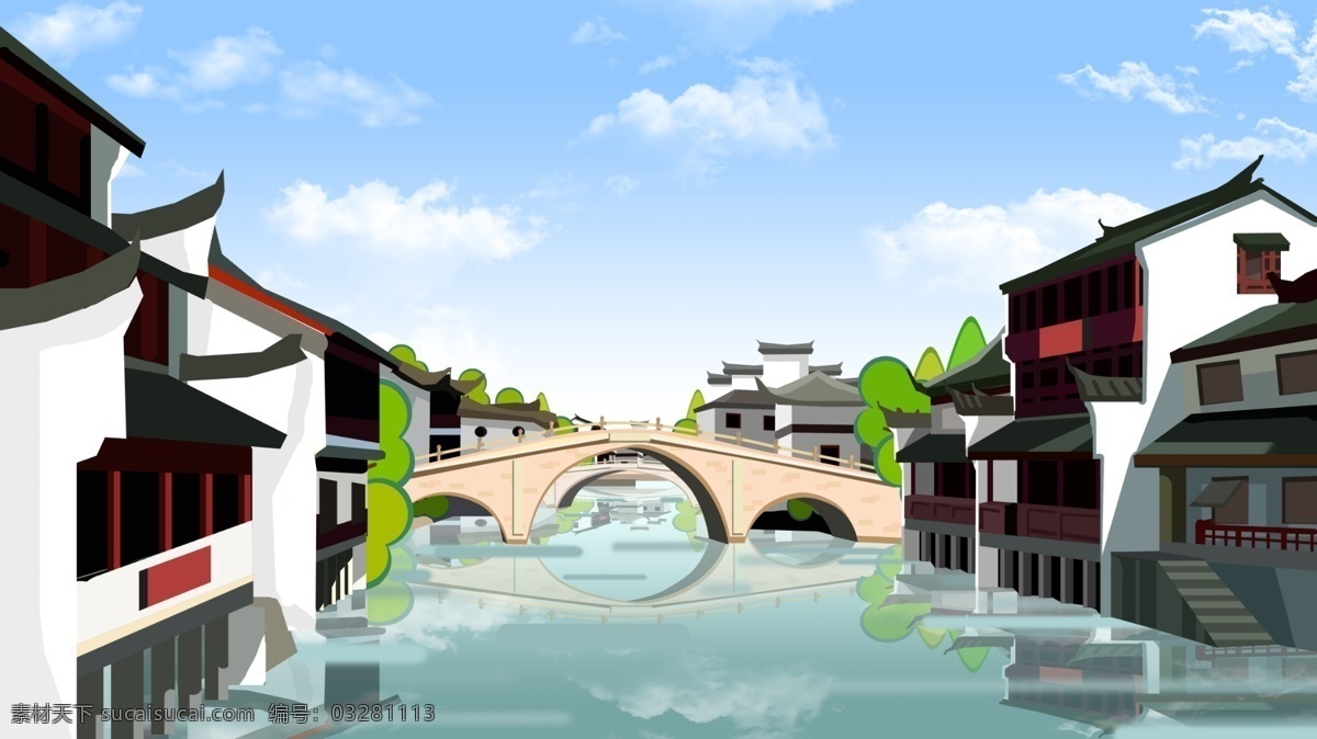 复古 建筑 中国 风 插画 中国风 江南水乡