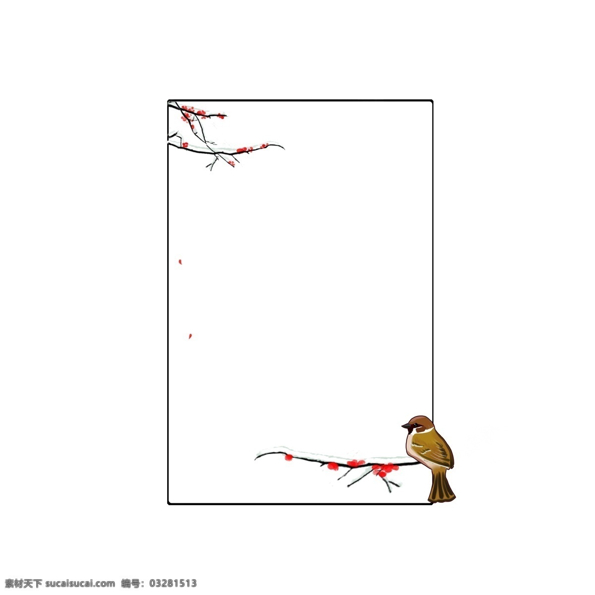 小鸟 边框 手绘 插画 小鸟边框 红色 小花 漂亮的边框 可爱的边框 边框插画 手绘边框 褐色的树枝