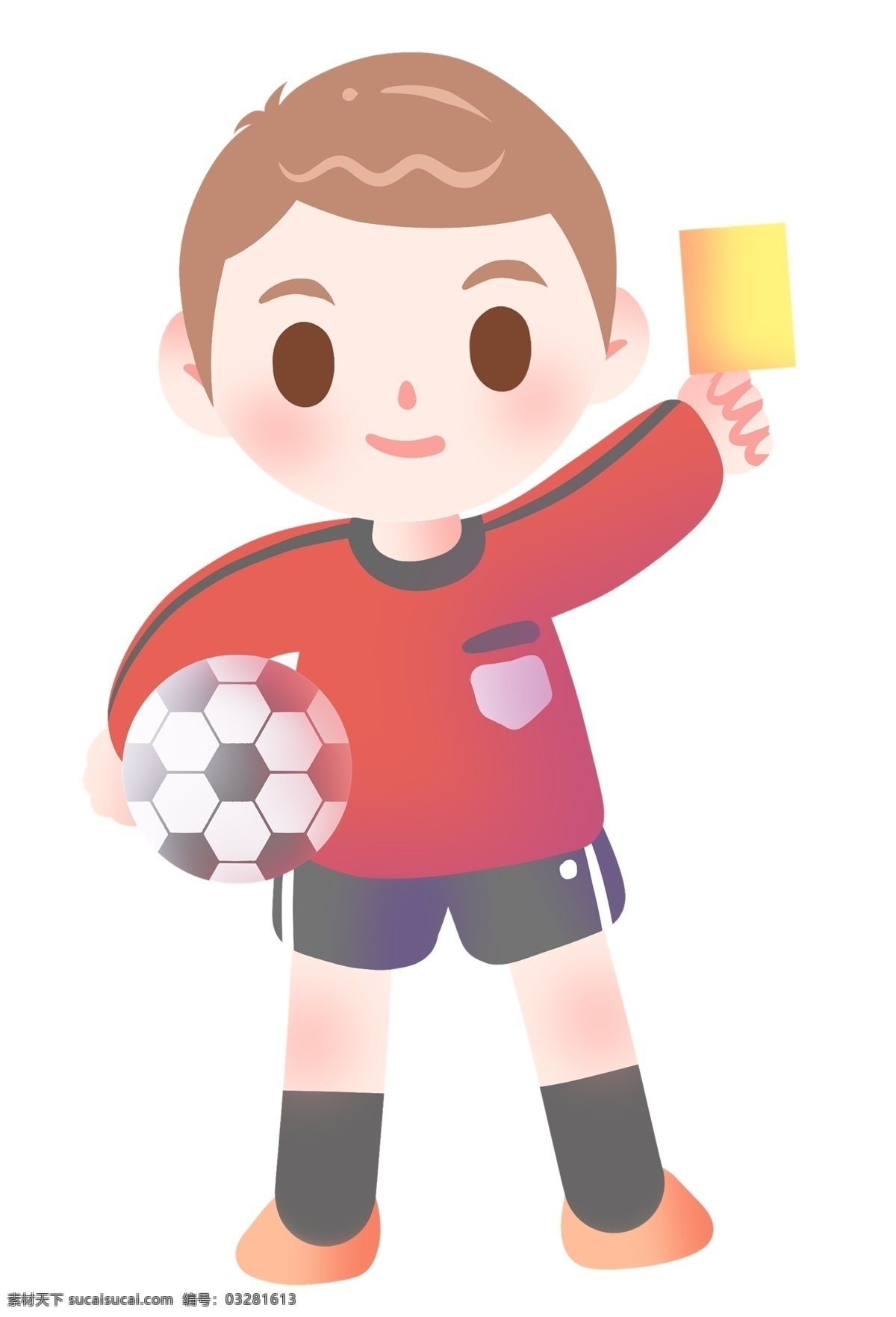 足球 裁判 卡通 插画 足球裁判 黄牌 足球运动 踢 小 男孩 体育运动 可爱的运动员 体育比赛