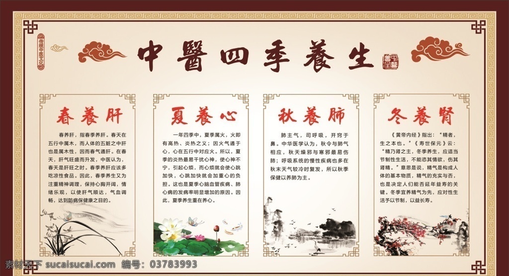 中医四季养生 中医养生 四季养生 中医文化 中医学 春夏秋冬养生 仿古背景 仿古边框