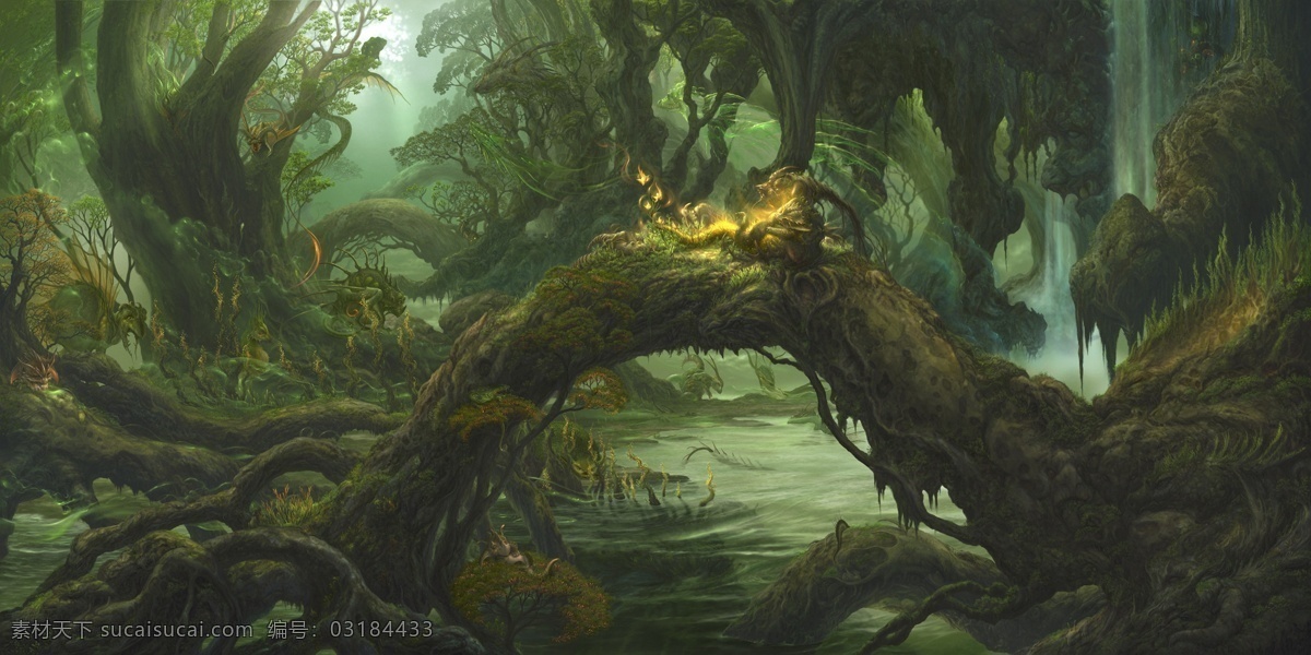 奇幻森林 插画 动漫背景 动漫 动漫动画 手绘 壁纸 cg 光影 数字绘画 意境唯美 背景 风景漫画