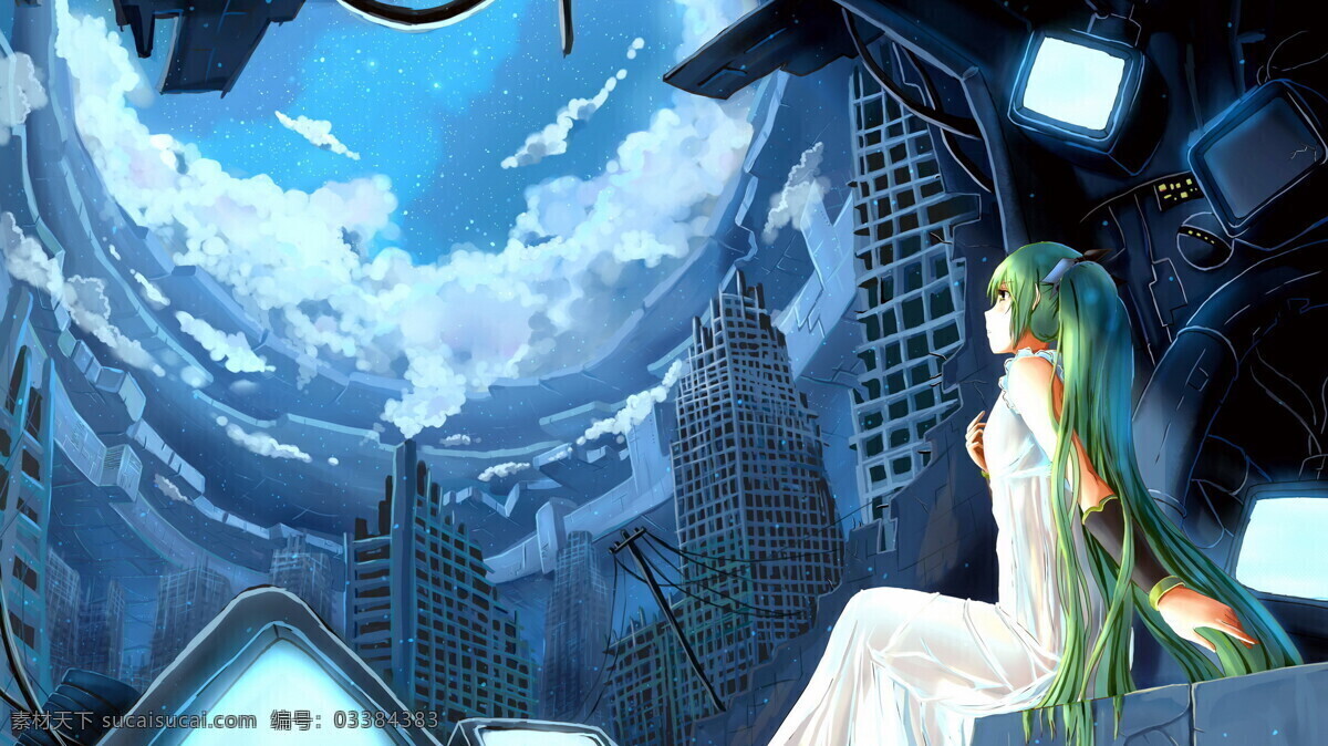 初音 青色 天蓝色