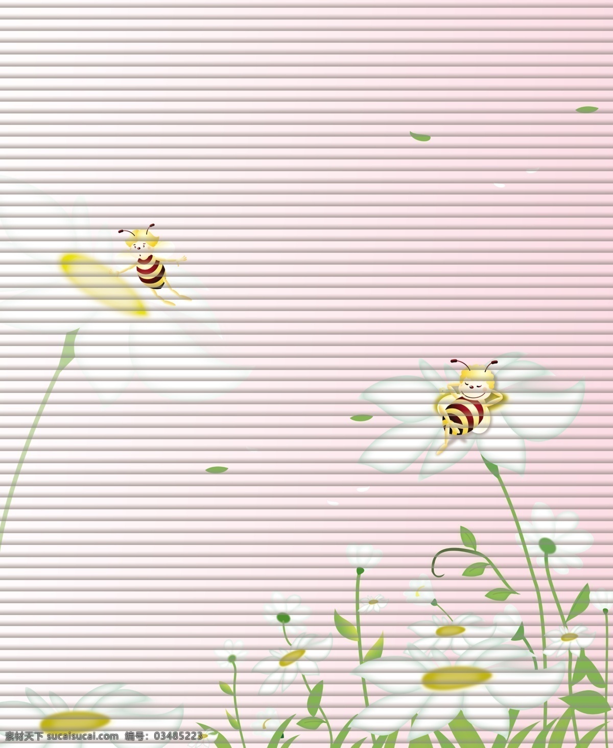可爱 蜜蜂 粉色 广告设计模板 花 花瓣 卡通 绿叶 移门 可爱蜜蜂 小白菊 两只蜜蜂 移门图案 源文件 家居装饰素材