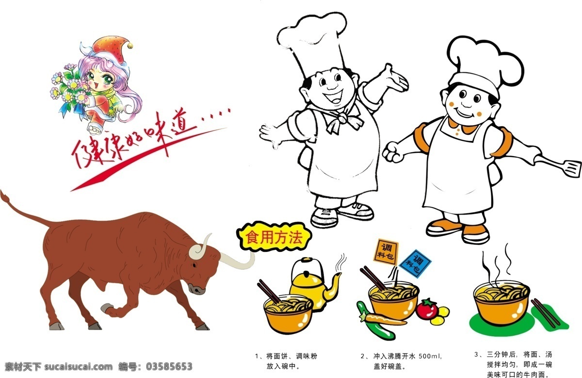 健康好味道 分层 psd分层 卡通 厨师 牛 调料 餐馆 饭店 酒店 源文件