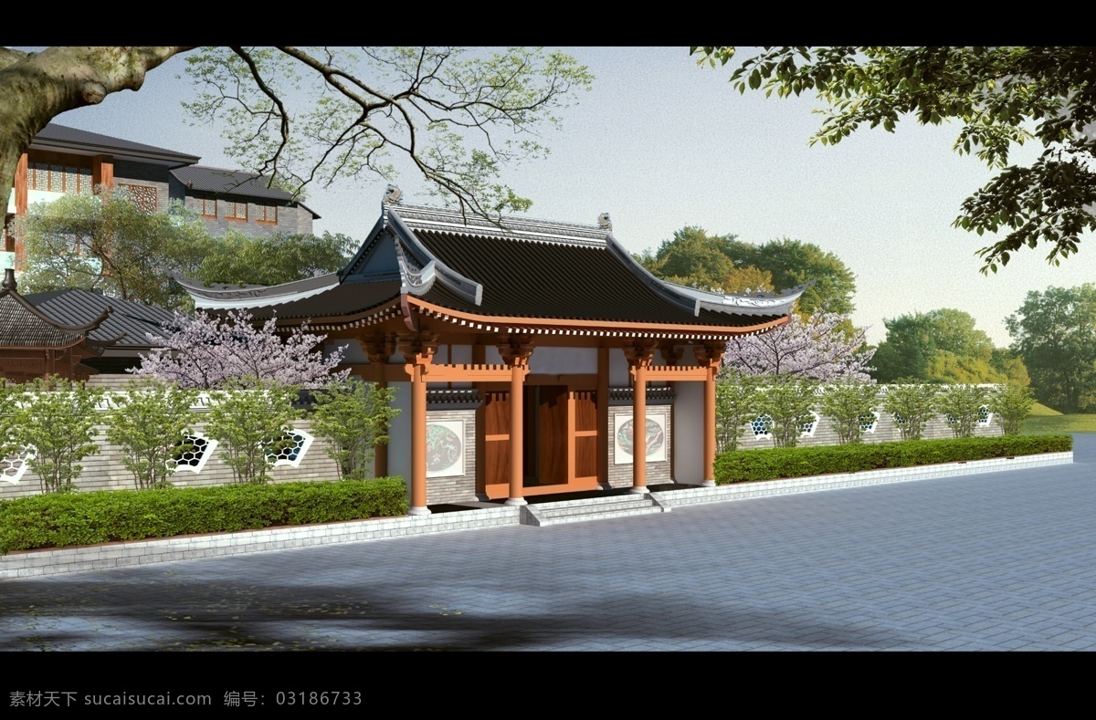 古典 园林 效果图 古典园林 私家园林 庭院 分层 风景
