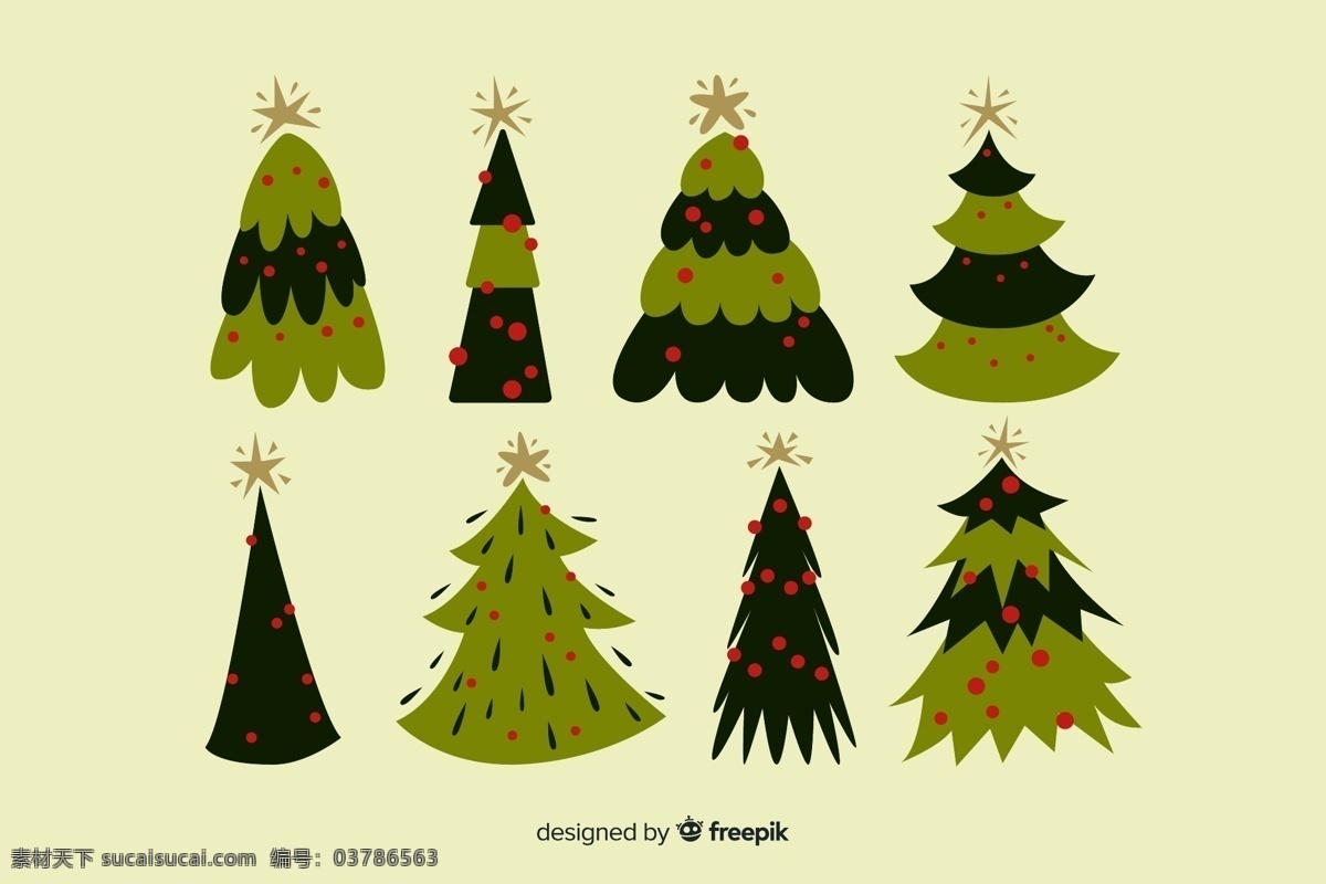 彩绘 绿色 松树 圣诞树 树木 矢量 高清图片