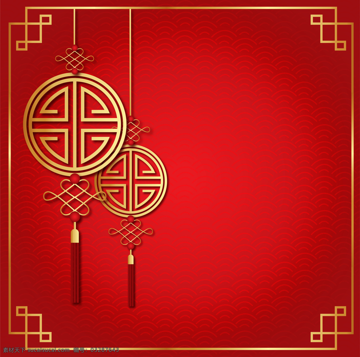 边框 复古 复古花纹 古典 过年 红色 喜庆 新年 中国结 背景